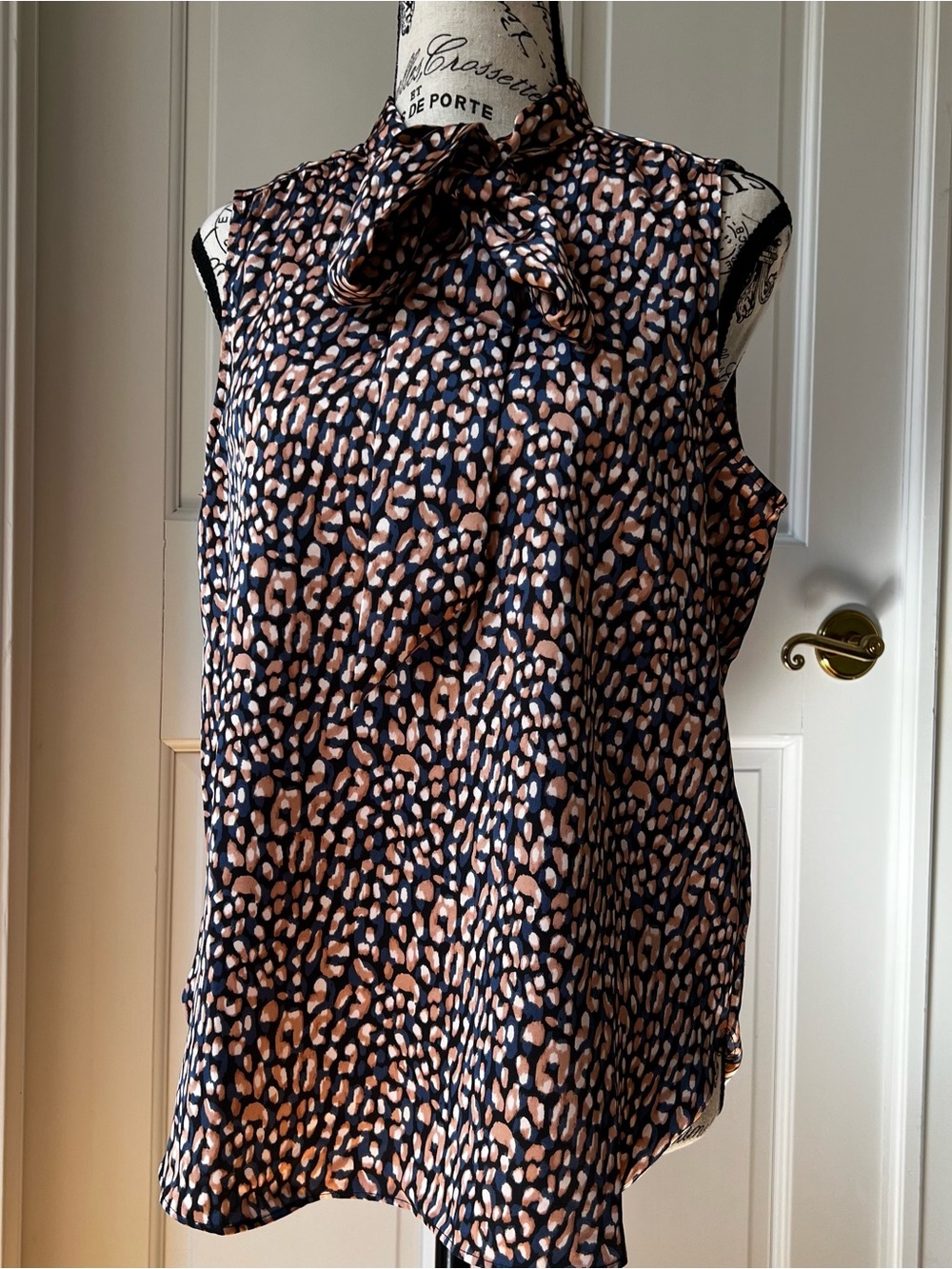J. Crew Sleeveless Tie-Neck Leopard Print Top - Black & Tan